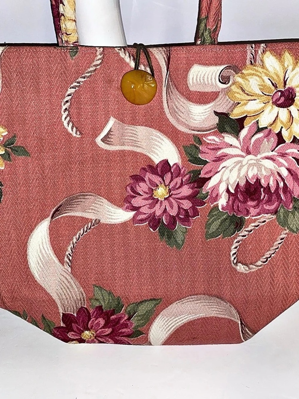 Vintage Floral Print Bark Cloth Purse Handbag & Change Purse Cottage Chic